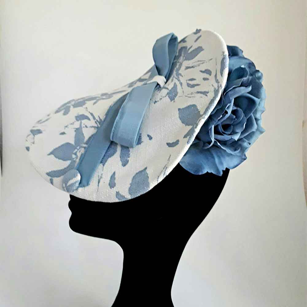 blue floral tilted hat