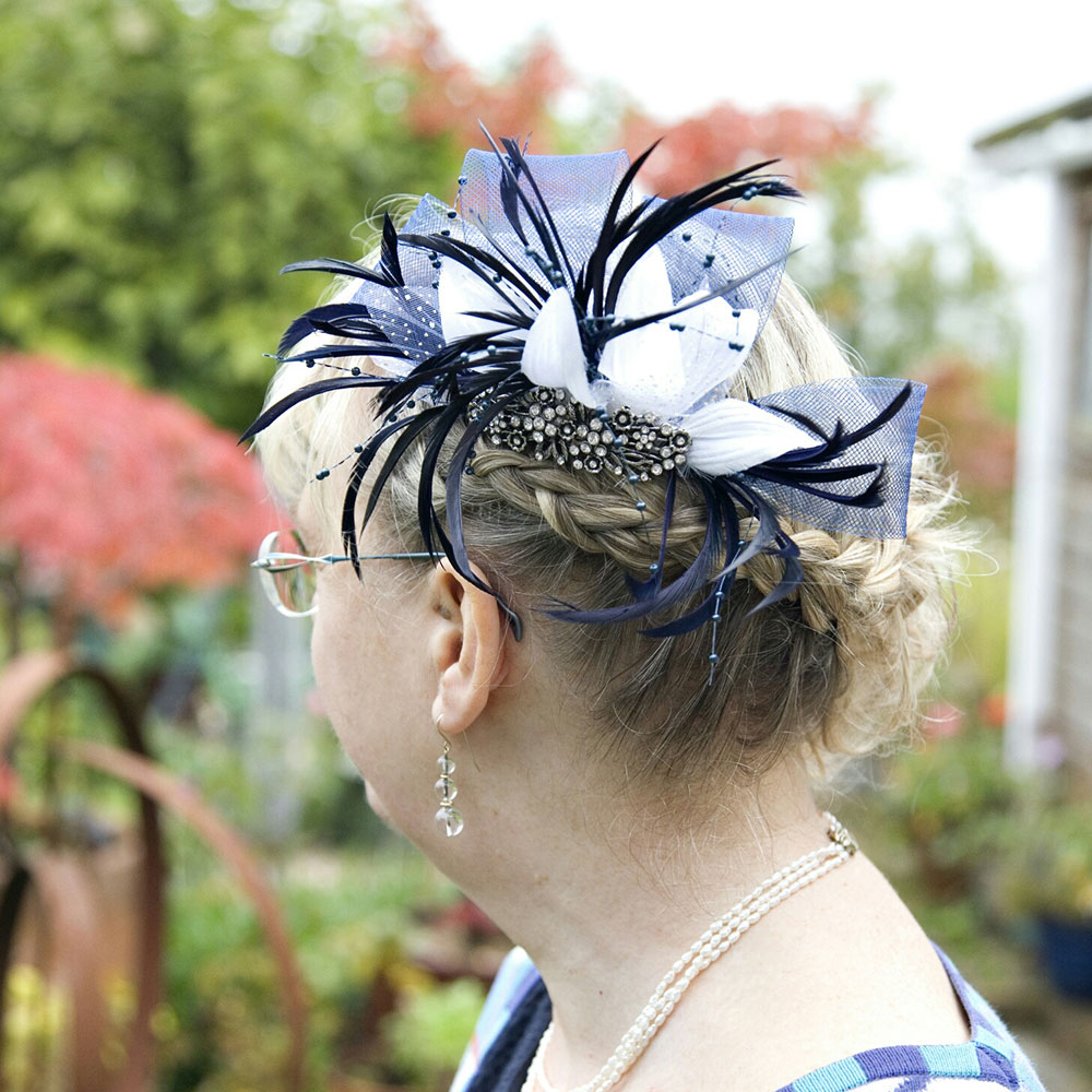 Navy Fascinator With Diamantè Centre